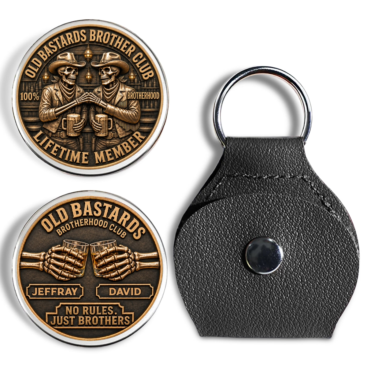 Custom Brotherhood Coin Keychain, Friendship Birthday Gifts • Brotherhood Never Goes Out Style - Personalized 3D Printing Pocket Hug