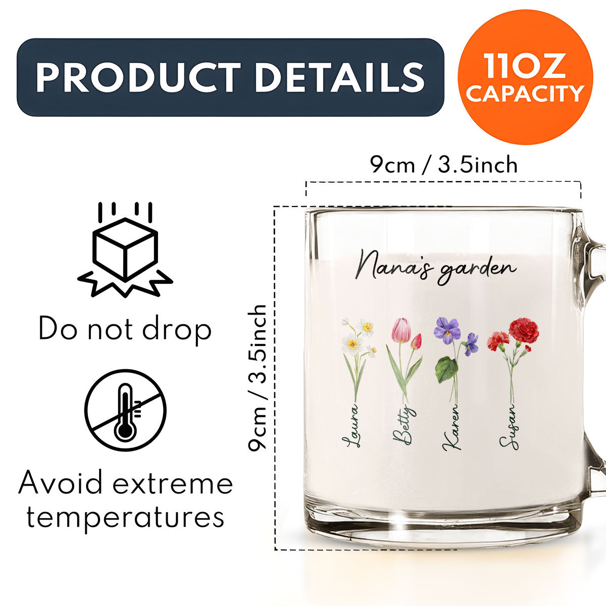 Custom Christmas & Birthday Gift For Grandma • Grandmas Garden With Birth Month Flowers - Personalized Glass Mug