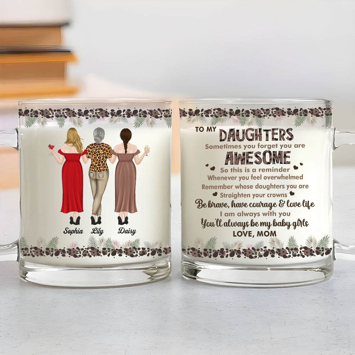 Custom Christmas & Birthday Gift for Daughter • Mom To Daughter Straighten Your Crown - Personalized Glass Mug