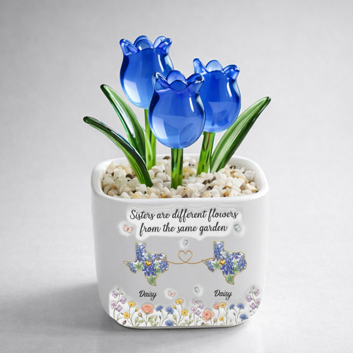 Custom Flower Keepsake, Glass Home Decor Gift for Soul Sister • Different Flowers Forever Connected - Personalized Glass Everlasting Tulips