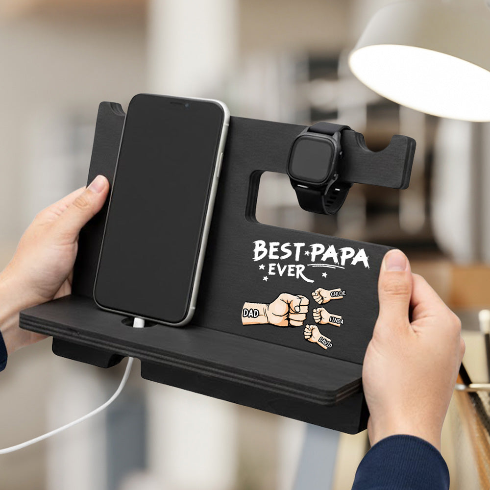 The Best Dad Grandpa Ever - Personalized Wood Phone Docking Station