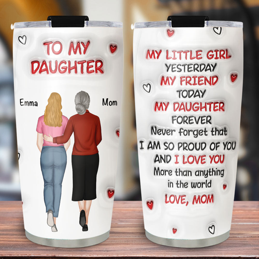 Custom Christmas Birthday Gifts For Daughter • Hug From Mom - Personalized 3D Inflated Effect Tumbler