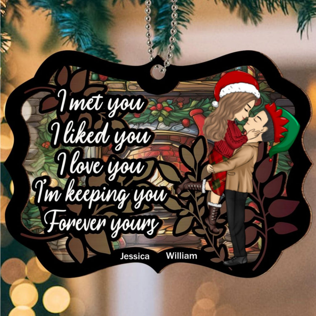 Custom Couple Christmas Ornament, Anniversary Gift •  Meet And Love- Personalized Suncatcher Ornament