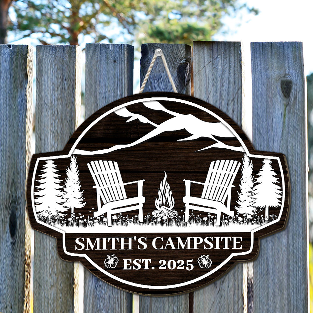 Custom Family Campground Sign, Campsite Outdoor Wall Decor • Family Campsite - Personalized Wood Sign