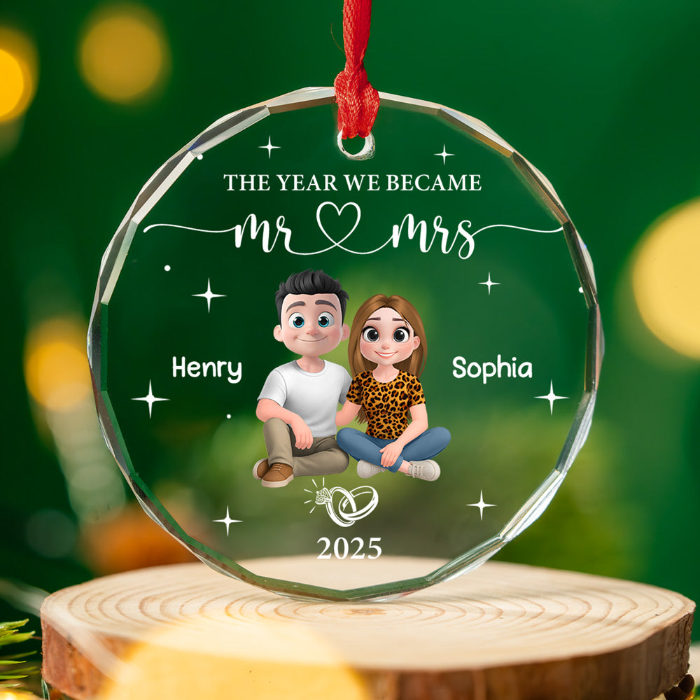 Custom Keepsake Christmas Ornament •  Happily Ever After Begins - Personalized Glass Ornament