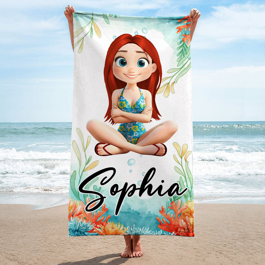 Cartoon Scuba Diver - Personalized Beach Towel