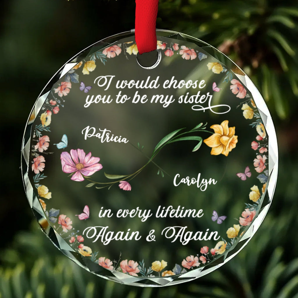 Custom Sister Christmas Ornament •  Love Between Sisters Never Ends - Personalized Glass Ornament