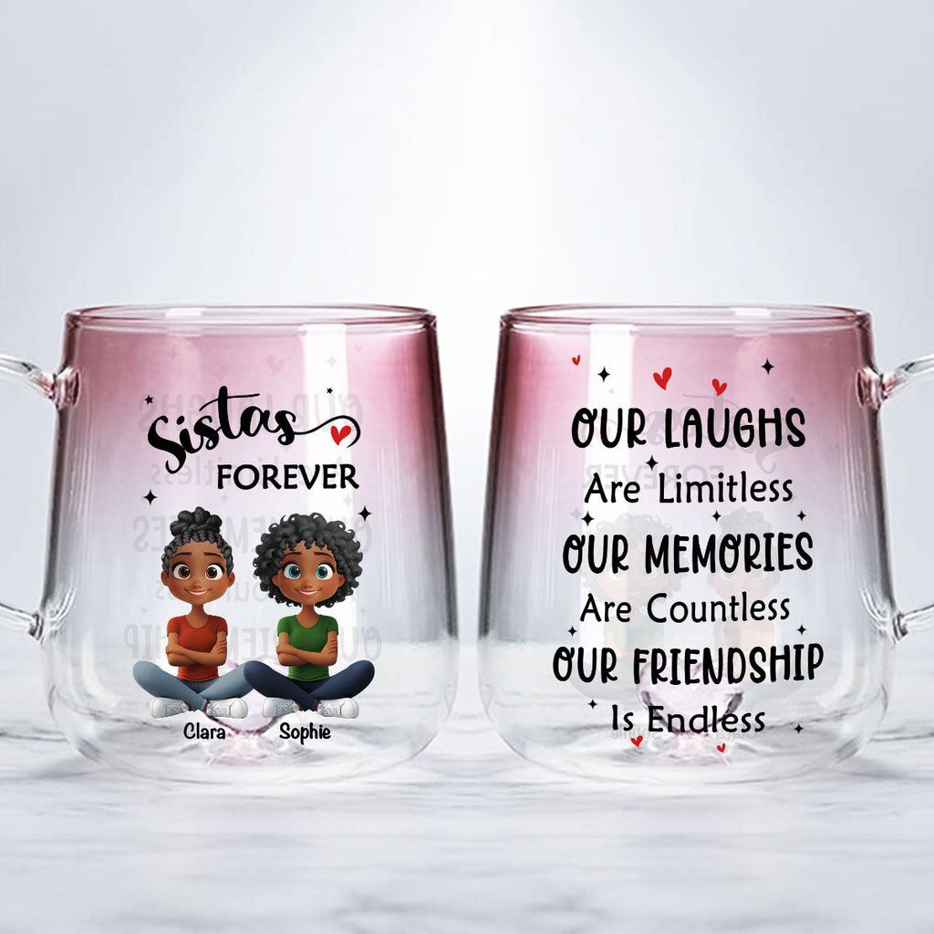 Custom Best Friend, Christmas & Birthday Friendship Keepsake Gift • Limitless Friendship Glow - Personalized Pink Gradient Glass Mug