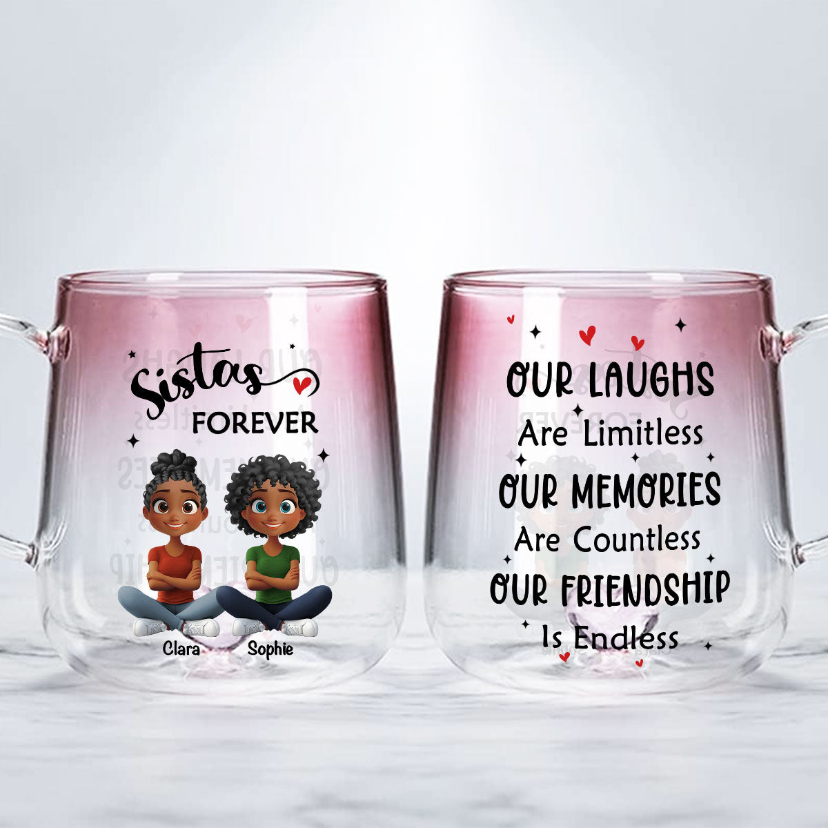 Custom Best Friend, Christmas & Birthday Friendship Keepsake Gift • Limitless Friendship Glow - Personalized Pink Gradient Glass Mug