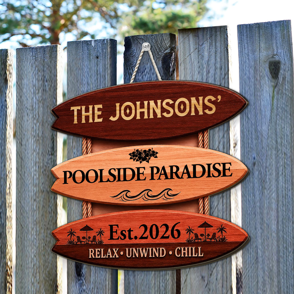 Custom Family Summer Backyard, Patio & Porch Decor • Summer Oasis - Personalized Wood Sign