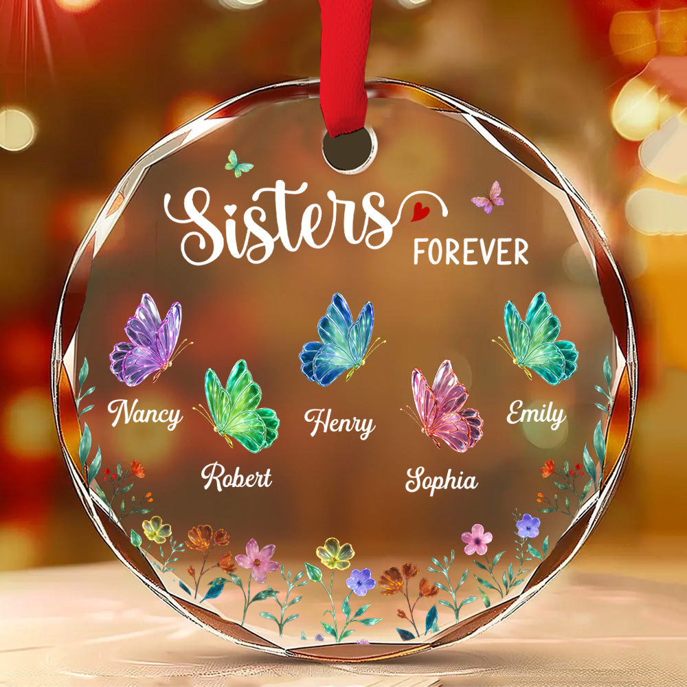 Custom Sister Christmas Ornament •  Twinkling Butterflies - Personalized Glass Ornament