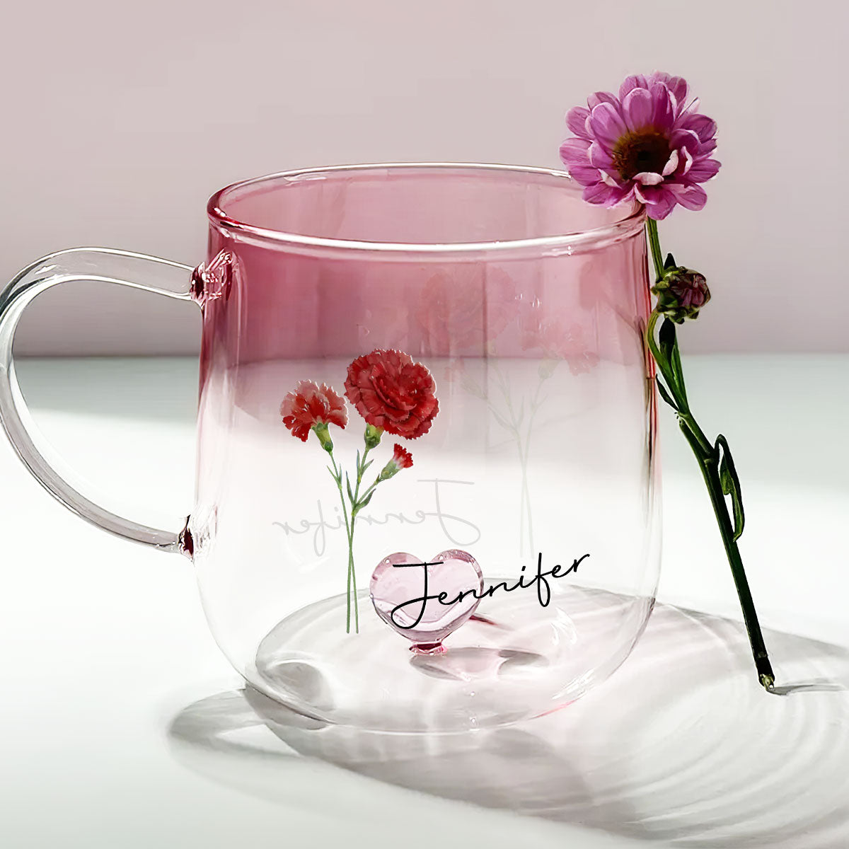 Custom Best Friend, Christmas & Birthday Friendship Keepsake Gift • You Are The Most Beautiful Flower - Personalized Pink Gradient Glass Mug