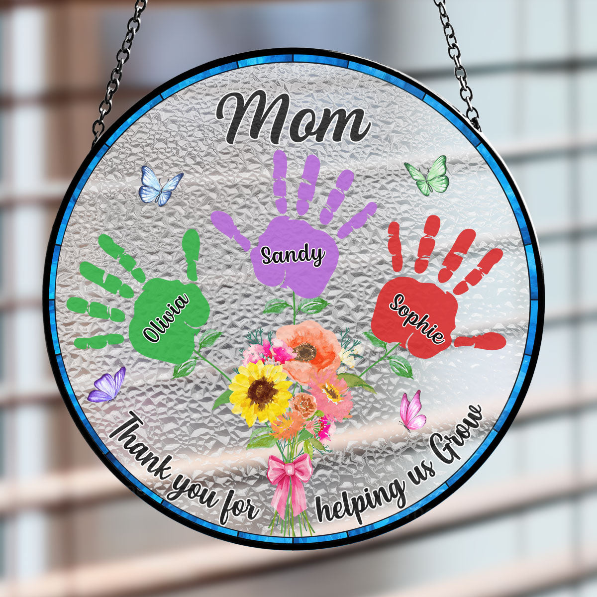 Custom Name Hanging Decor for Mom Daughter, Mother's Day Gifts • Thank You For Helping Us Grow - Personalized Window Hanging Suncatcher
