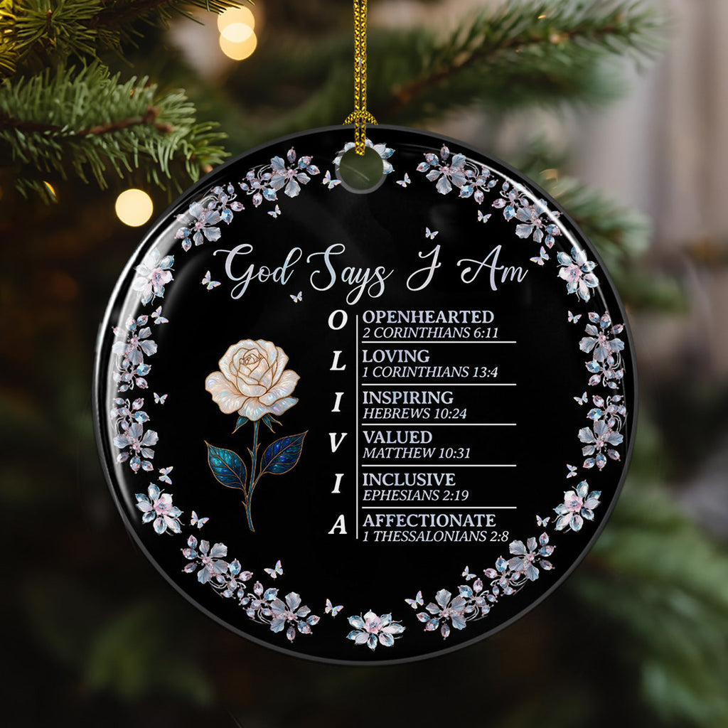 Custom Friendship Christmas Ornament, Best Friend Gift •  God Says I Am - Personalized Ceramic Ornament