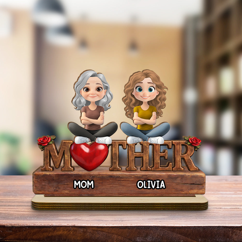 Custom Mother's Day Decor, Gift for Mom & Grandma • Safe in Mom Arms - Personalized 2-Layer Wood Plaque With Flat Base