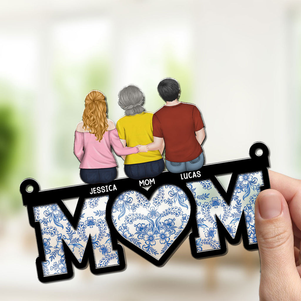 Custom Hanging Decor for Mom Daughter, Mother's Day Gifts • Mother And Daughter Sitting Together - Personalized Suncatcher