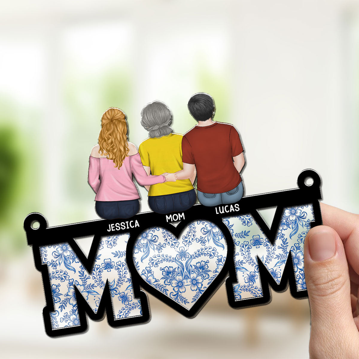 Custom Hanging Decor for Mom Daughter, Mother's Day Gifts • Mother And Daughter Sitting Together - Personalized Suncatcher