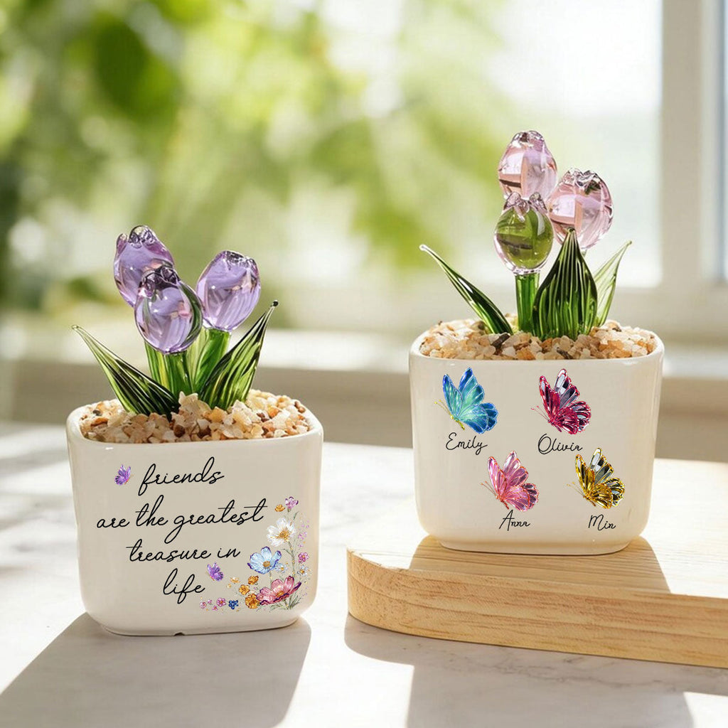 Custom Flower Keepsake, Glass Home Decor Gift for Best Friend • Treasured Friend - Personalized Glass Everlasting Tulips