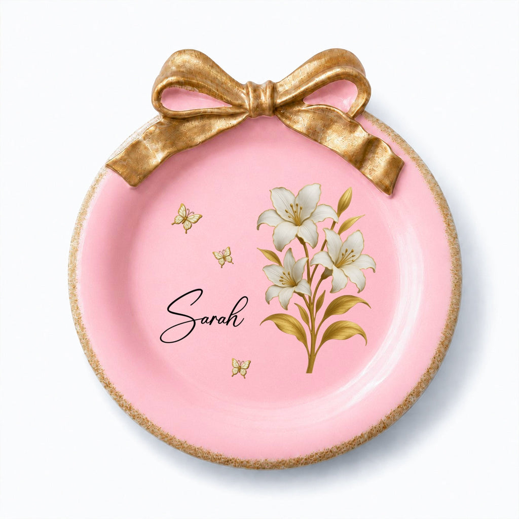 Custom Bestie Ribbon Trinket Dish, Birthday Christmas Gift For Best Friend • Lovely Besties - Personalized Bow Jewelry Dish
