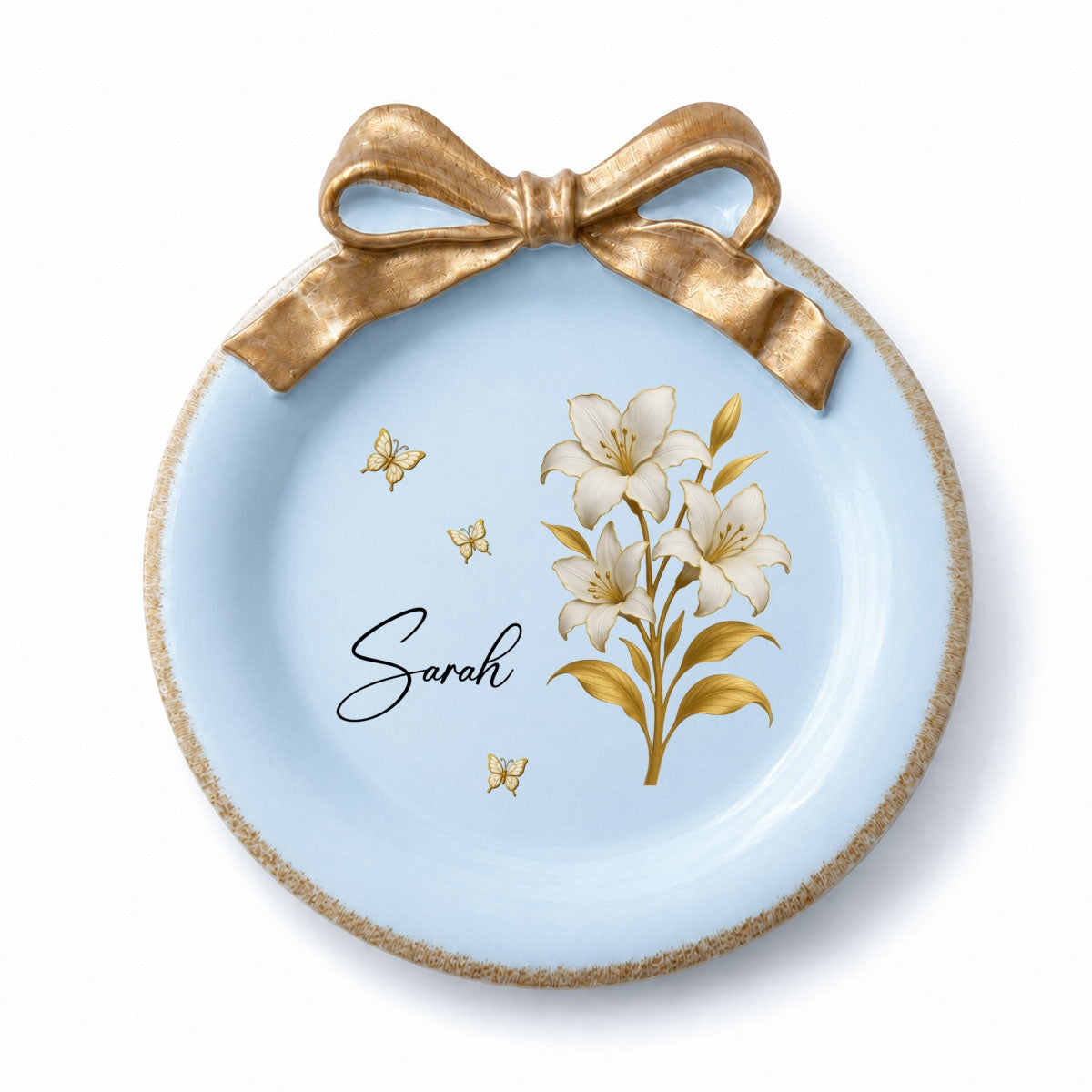 Custom Bestie Ribbon Trinket Dish, Birthday Christmas Gift For Best Friend • Lovely Besties - Personalized Bow Jewelry Dish