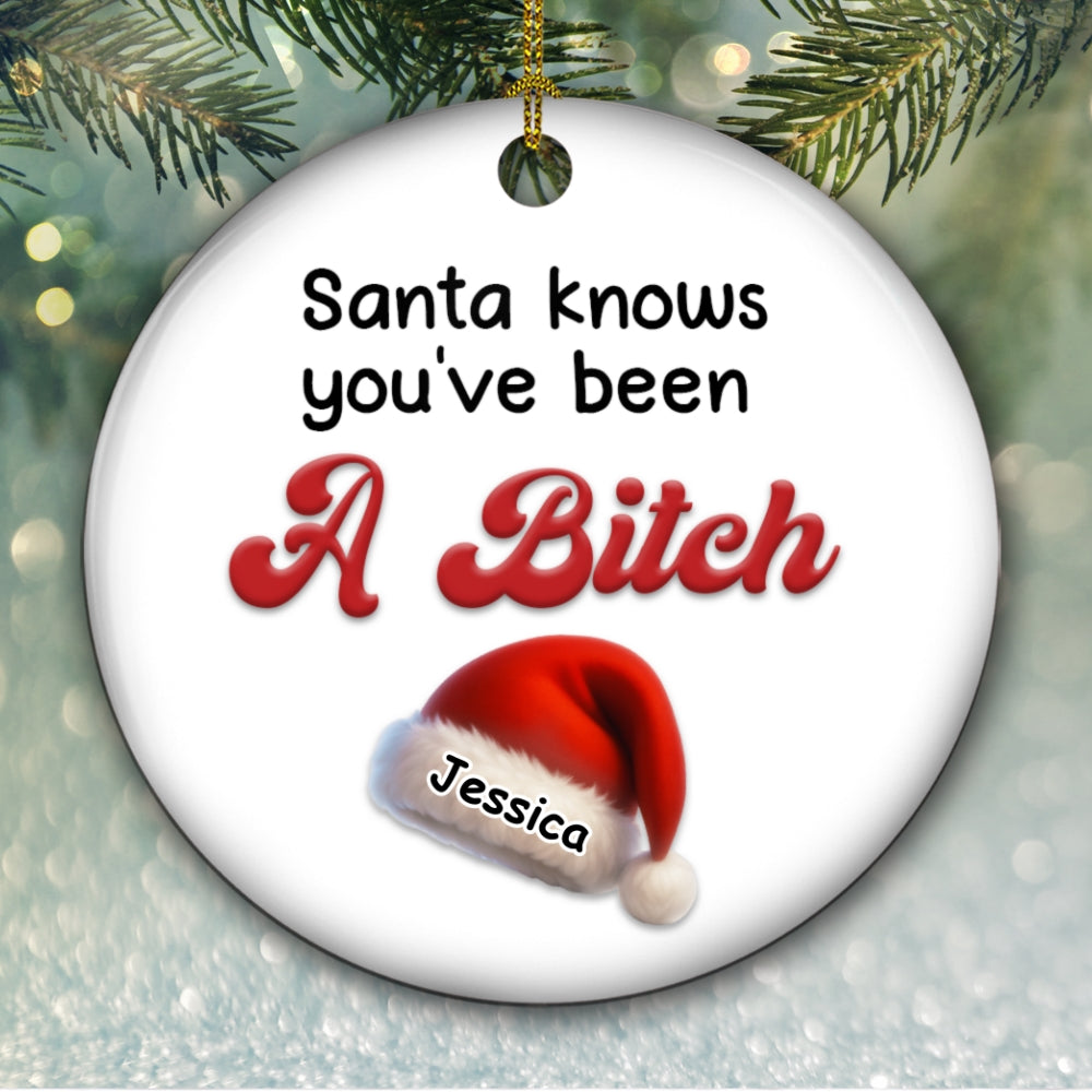 Custom Friendship Christmas Ornament, Best Friend Gift •  Santa Knows You - Personalized Ceramic Ornament