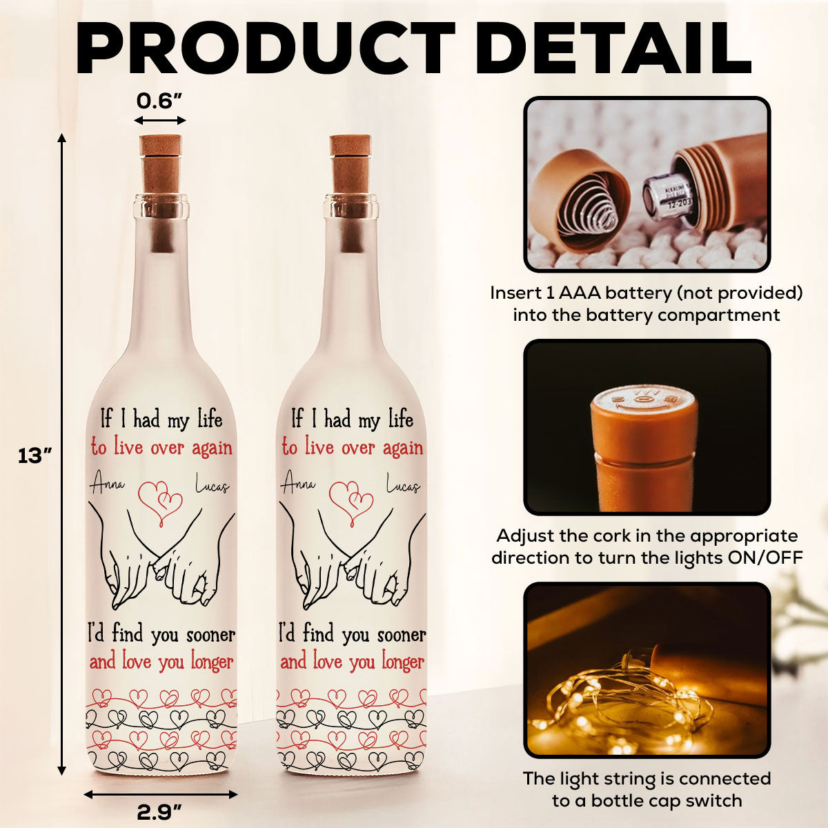 Love You Longer - Personalized Bottle Lamp