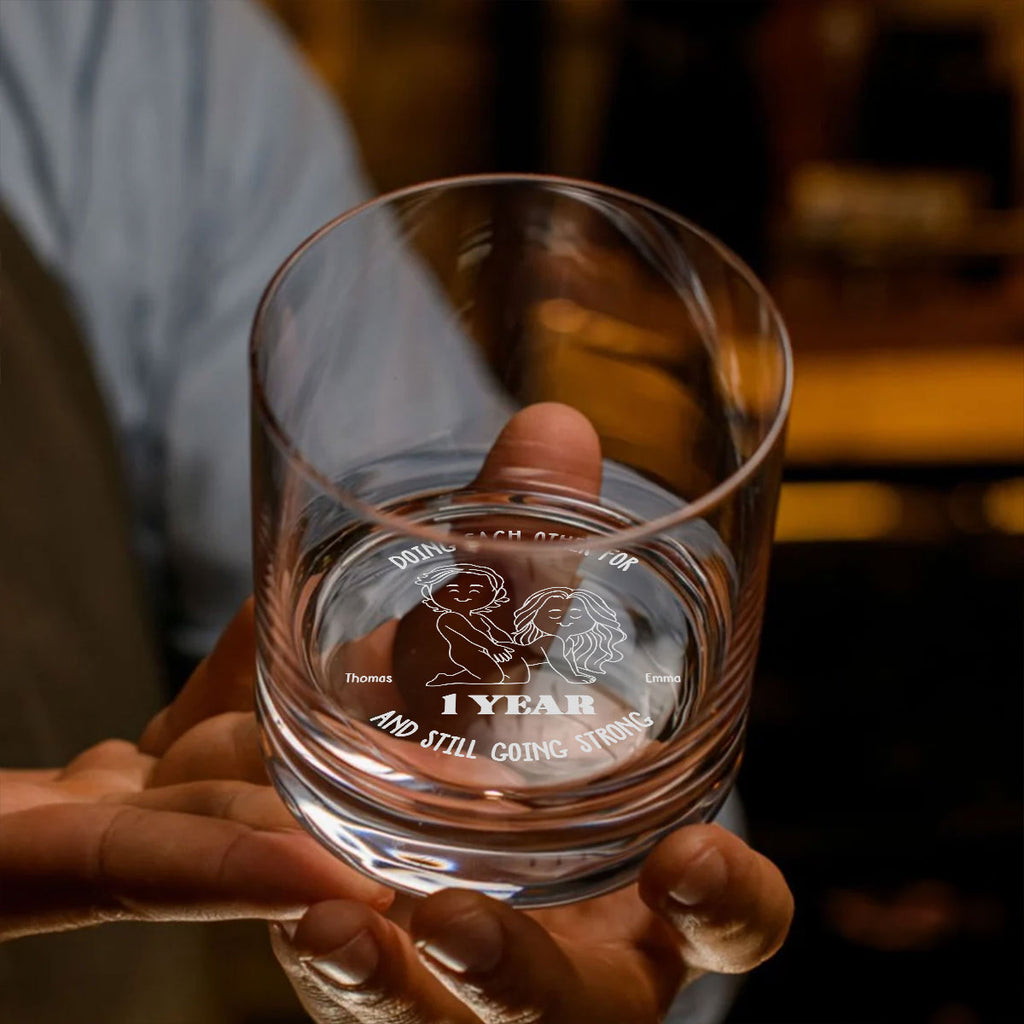 Custom Christmas Anniversary Birthday Drinkware Gifts for Couple • Doing Each Other - Personalized Engraved Whiskey Glass
