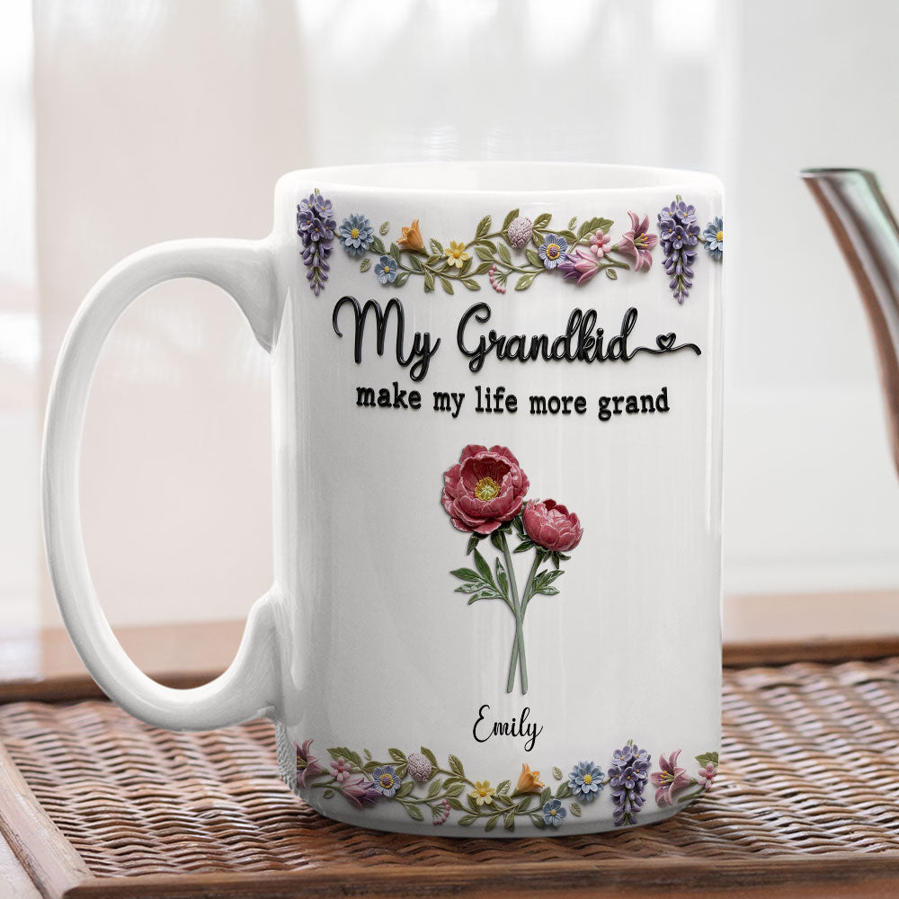 Custom Mother's Day Gift for Mom & Grandma • My Grandkids Make Life Bloom - Personalized 3D Effect Mug