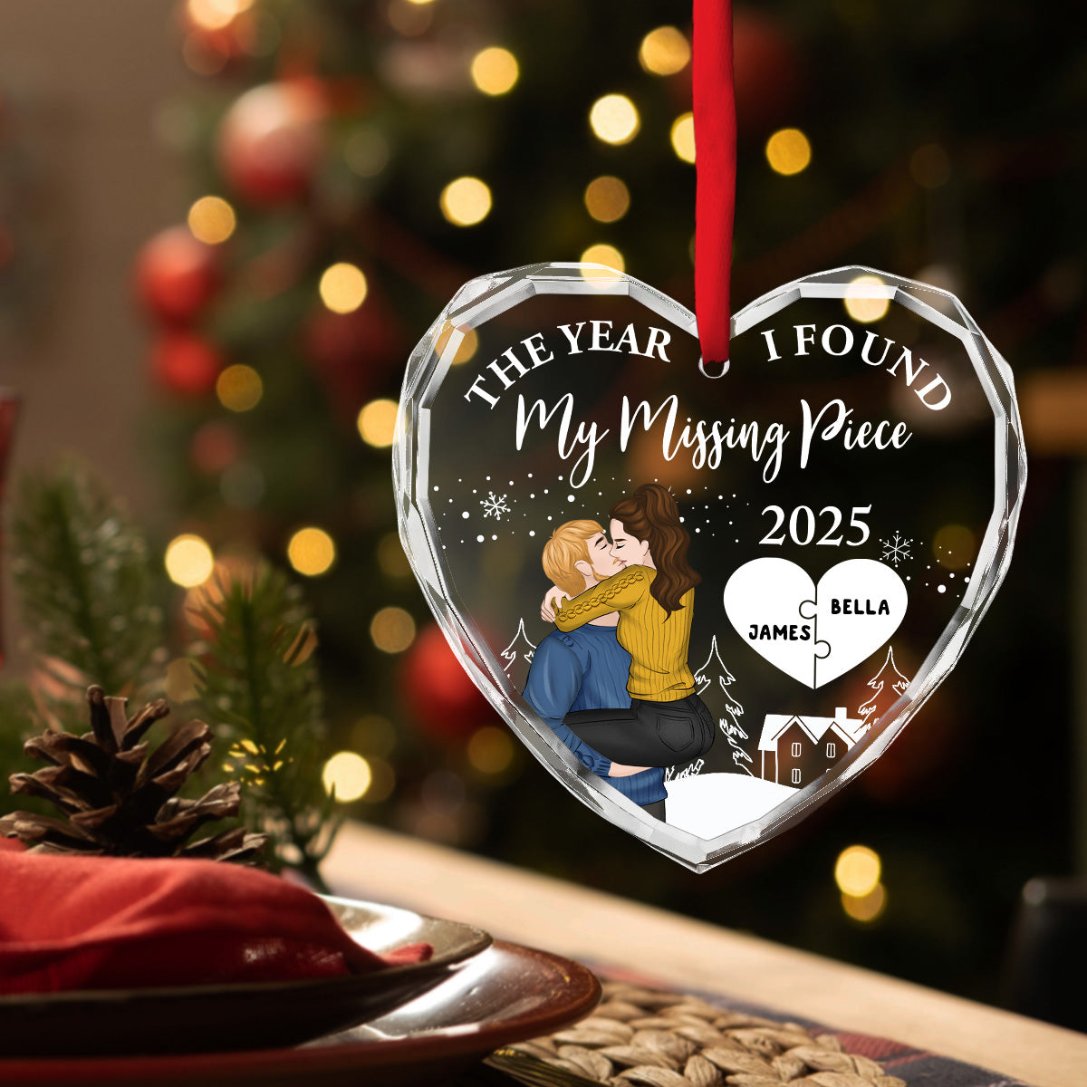 Custom Couple Christmas Ornament, Anniversary Gift •  The Piece I Found - Personalized Glass Ornament