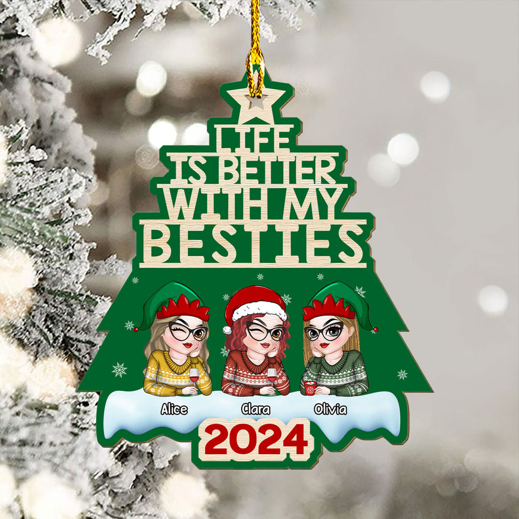 Custom Friendship Christmas Ornament, Best Friend Gift •  Besties Christmas Tree - Personalized Wood Ornament
