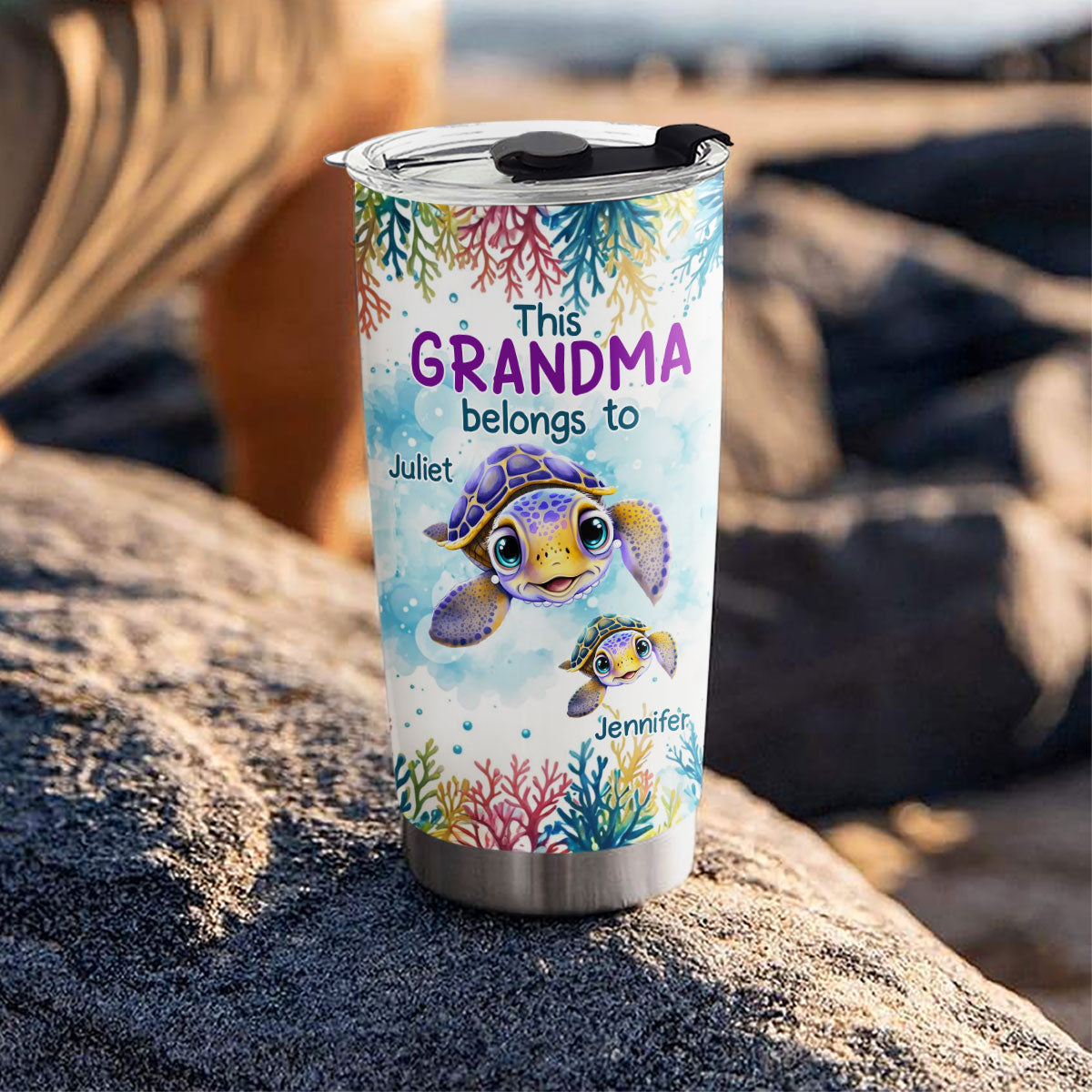 Custom Christmas Birthday Gifts For Grandma & Mom • This Grandma Belongs To Turtle Summer - Personalized Tumbler