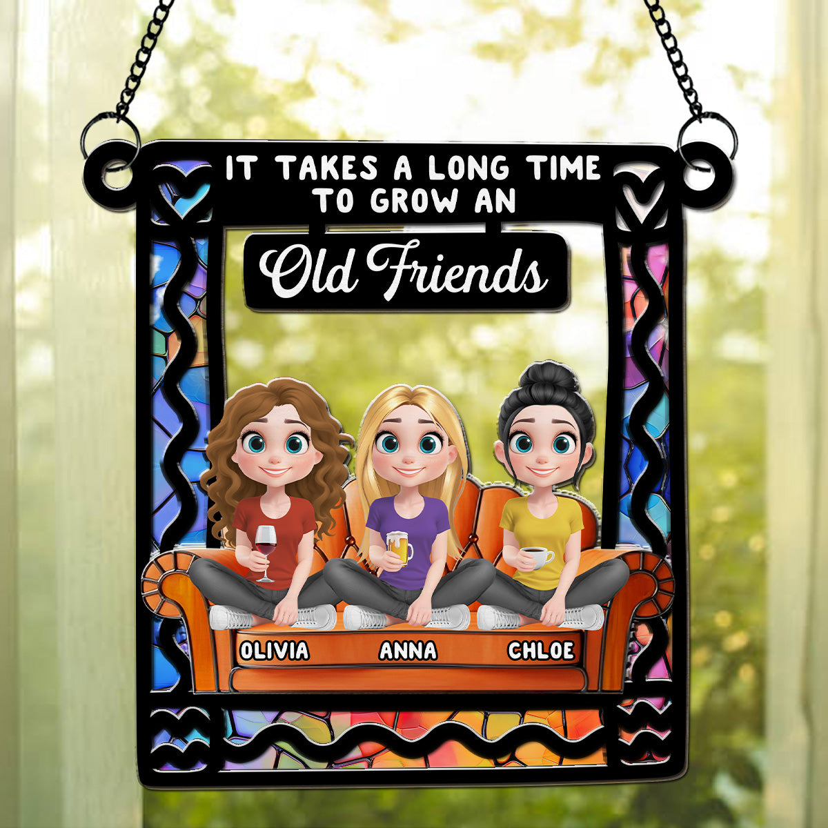 Custom Best Friend Hanging Decor, Friendship Birthday Gifts • It Takes A Long Time To Grow An Old Friends - Personalized Suncatcher