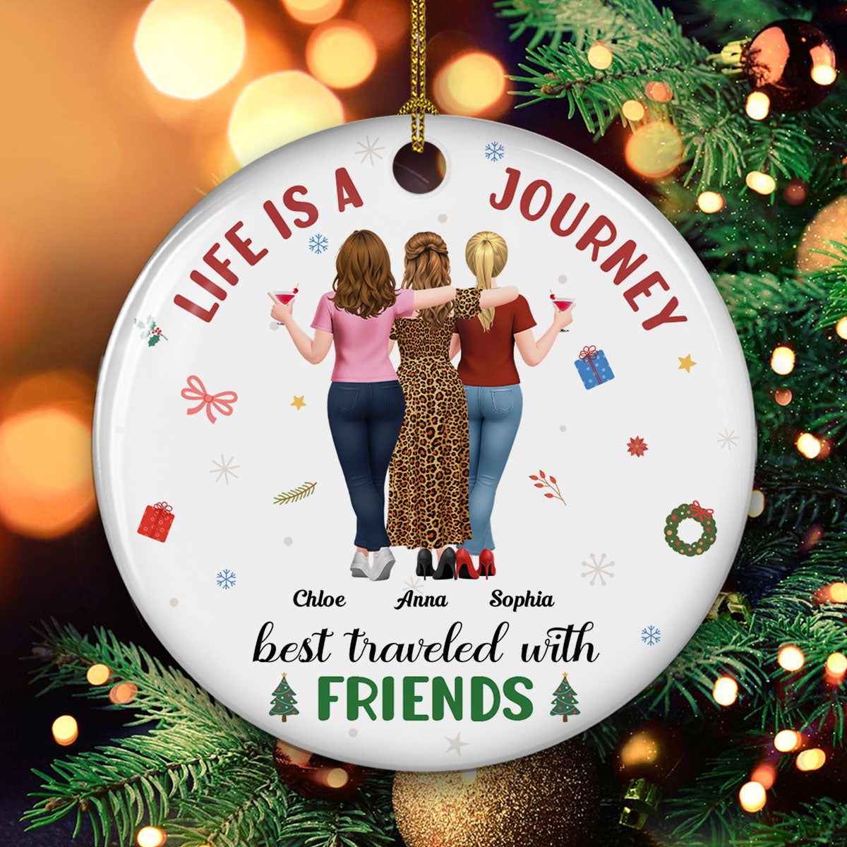 Custom Friendship Christmas Ornament, Best Friend Gift •  A Journey With Who I Love - Personalized Ceramic Ornament