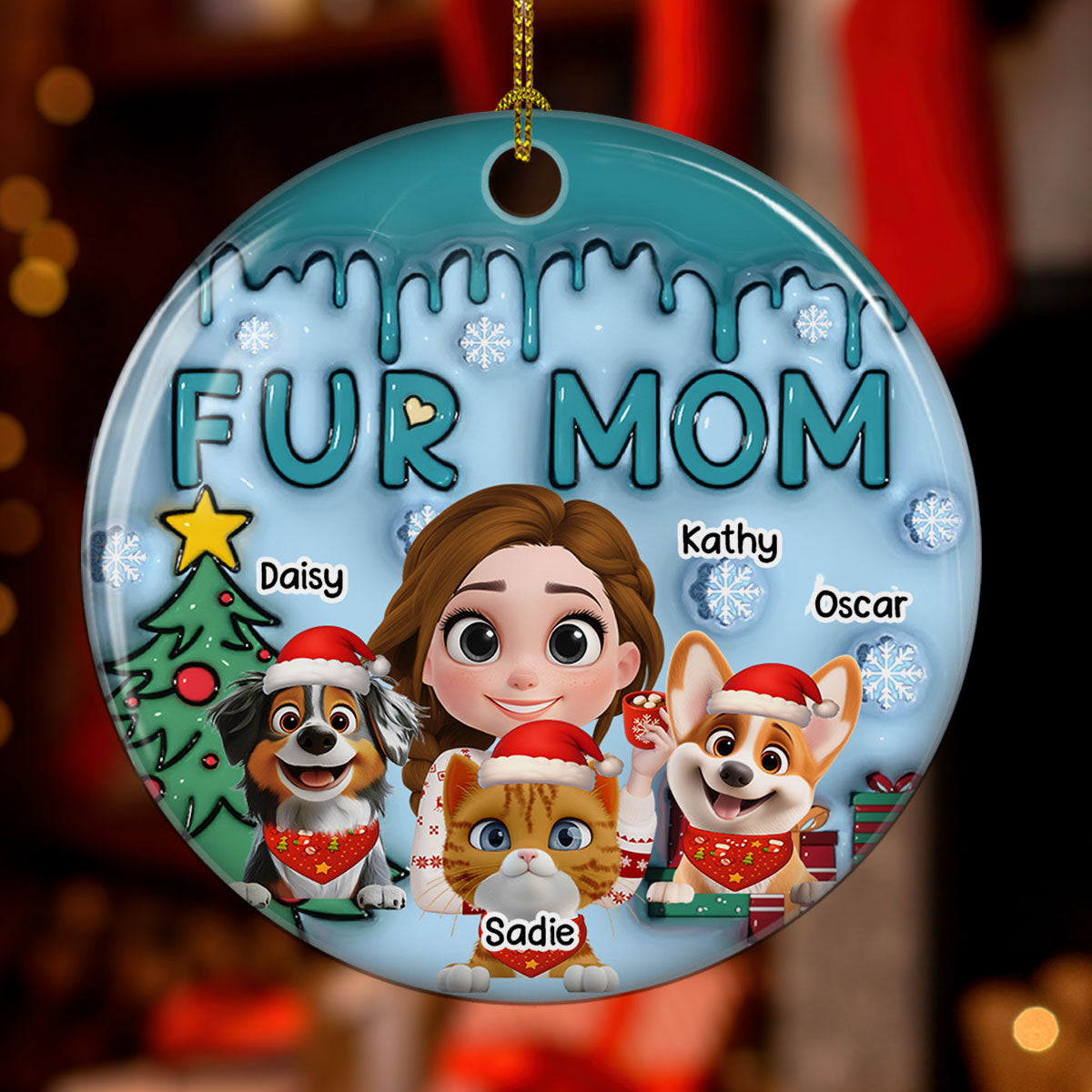 Custom Keepsake Christmas Ornament •  Me And Lovely Pet - Personalized 3D Inflated Effect Ceramic Ornament