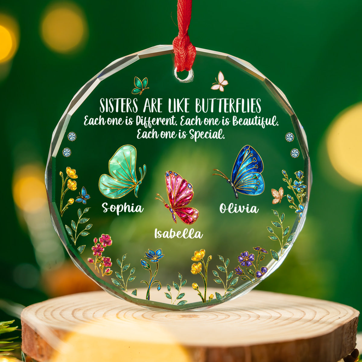 Custom Sister Christmas Ornament •  Sisters Are Butterflies Of Love - Personalized Glass Ornament