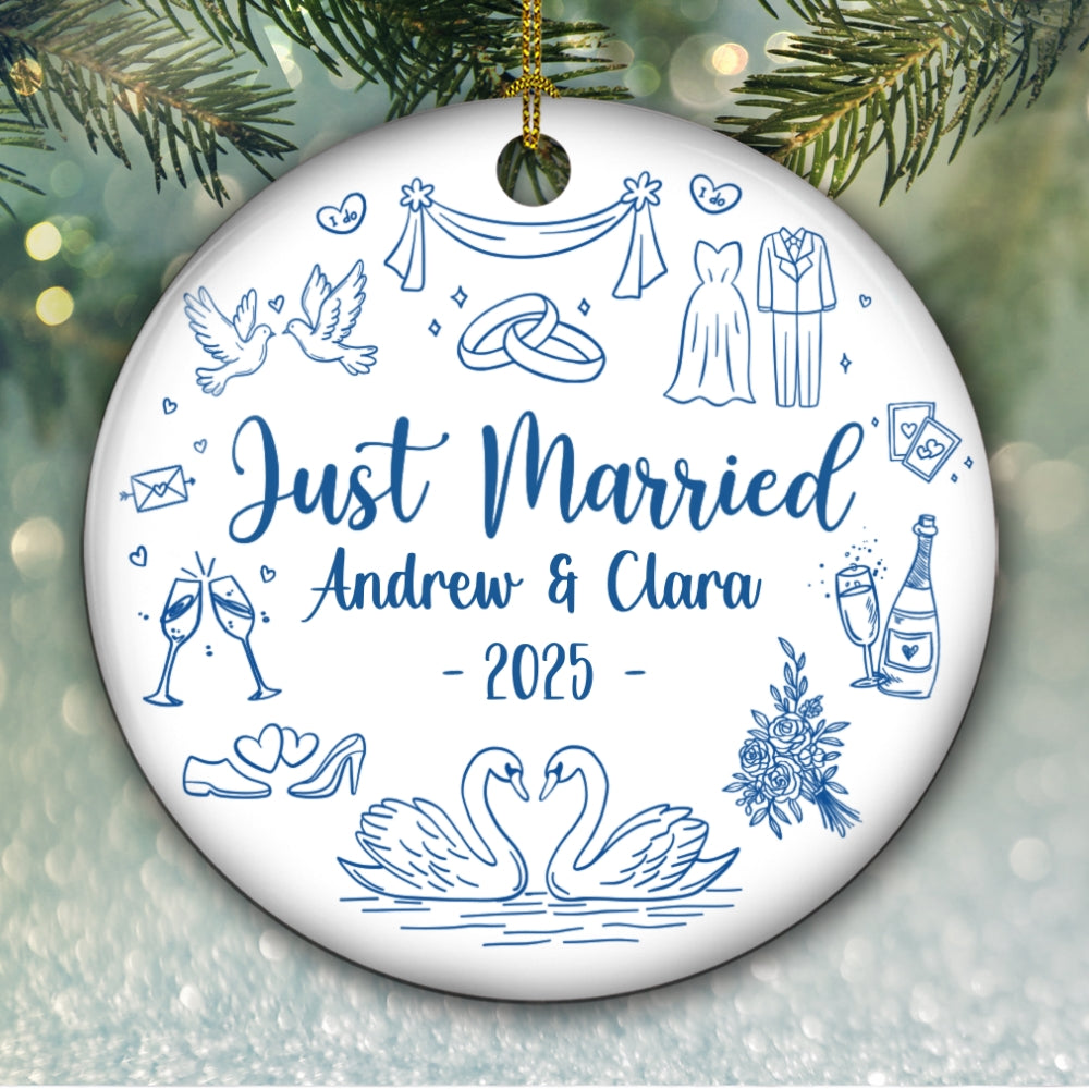Custom First Christmas Ornament Married, Gift for Newlyweds •  Marry You - Personalized Ceramic Ornament
