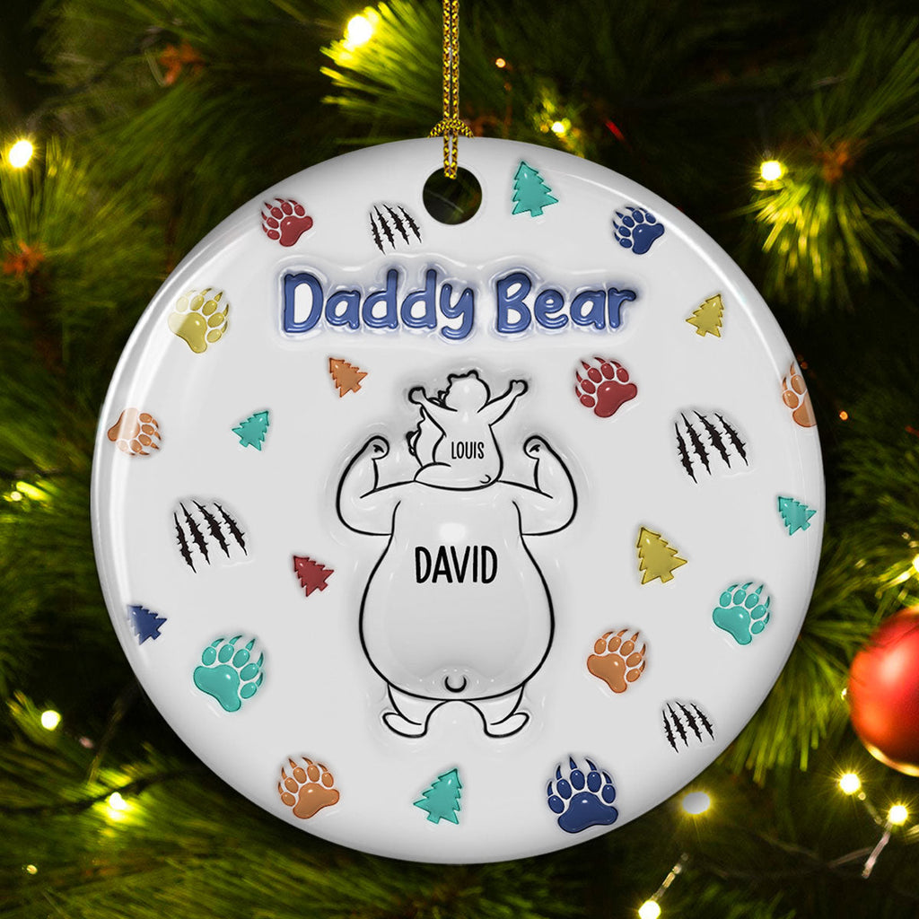 Custom Family Ornament, Christmas Gift for Family Members •  Papa Bear - Personalized 3D Inflated Effect Ceramic Ornament