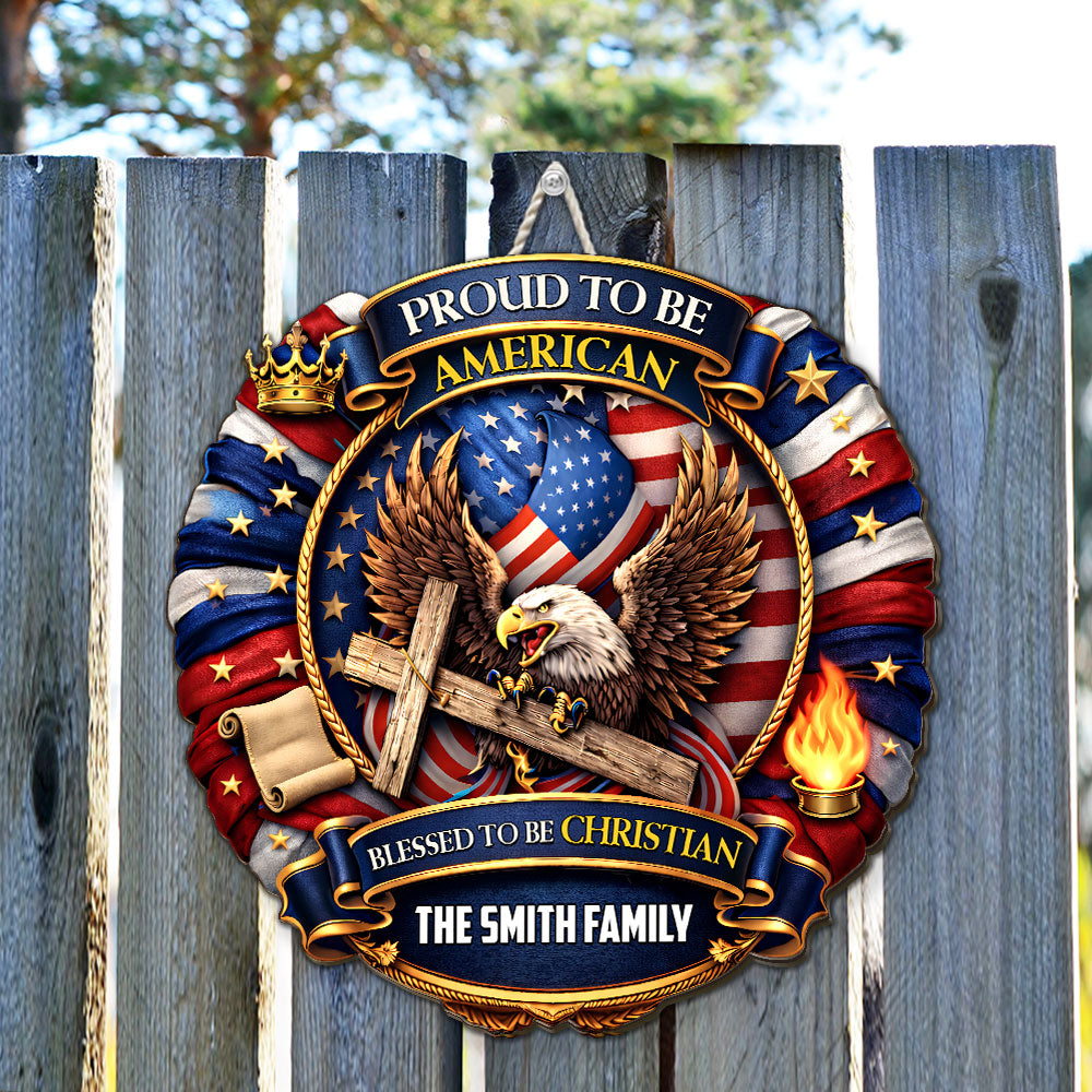 Custom Family Patriotic Hanging Decor, 4th of July • Proud To Be American - Personalized Wood Sign