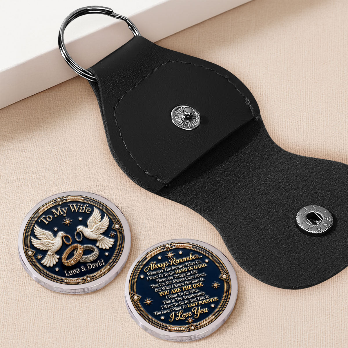 Custom Coin Keychain for Wife, Couple Anniversary Valentine's Day Gifts • Always Remember - Personalized 3D Printing Pocket Hug