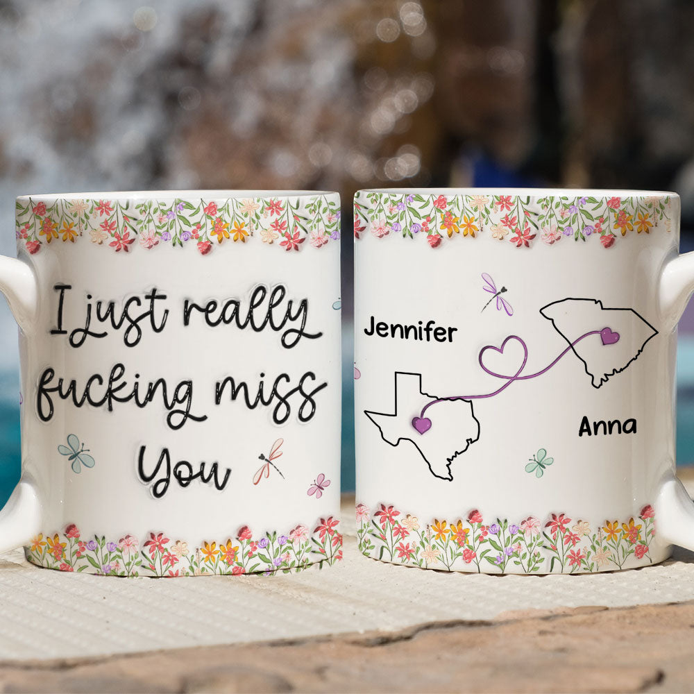 Custom Best Friend, Christmas & Birthday Friendship Keepsake Gift • I Just Really Miss You - Personalized 3D Inflated Effect Mug