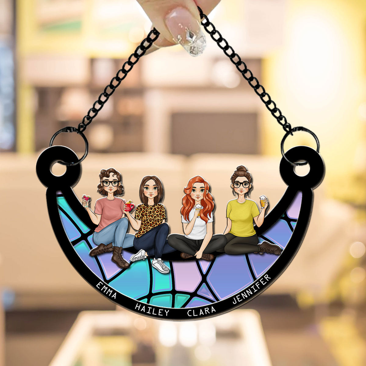 Custom Best Friend Hanging Decor, Friendship Birthday Gifts • Best Friends Sitting On The Moon - Personalized Suncatcher