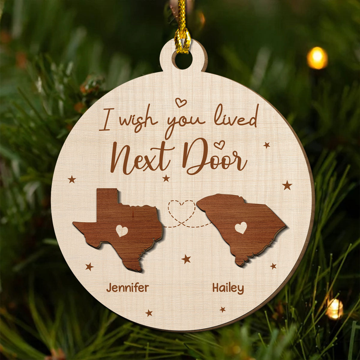 Custom Friendship Christmas Ornament, Best Friend Gift •  I Wish We Lived Closer - Personalized Freeshape 2-Layered Wood Ornament