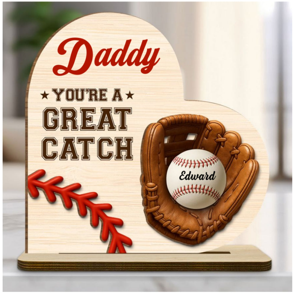 Custom Father's Day Decor, Gift for Dad & Grandpa • Best Baseball Dad - Personalized 2-Layer Wood Plaque With Flat Base
