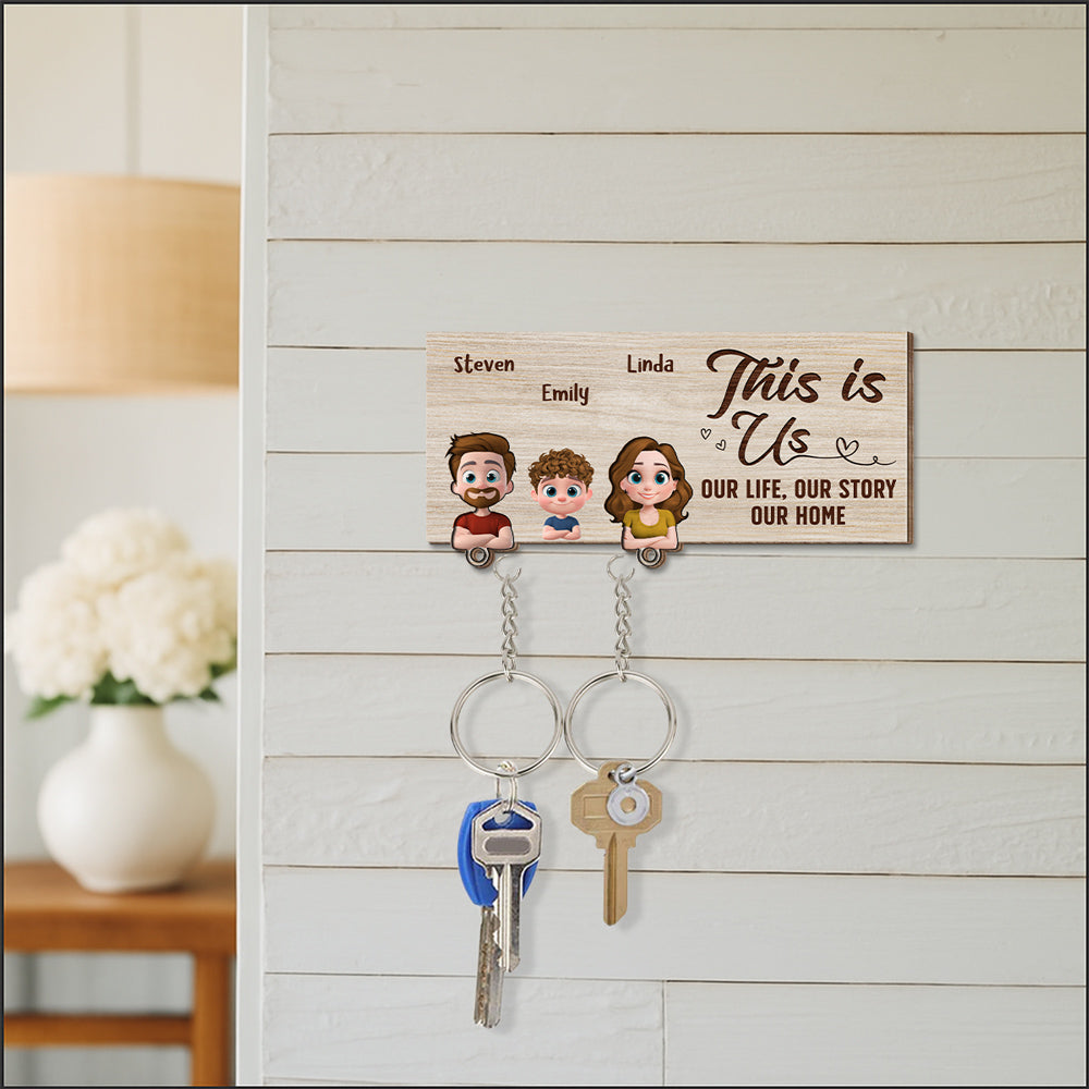 This Is Us - Personalized Wooden Key Holder With Keychain