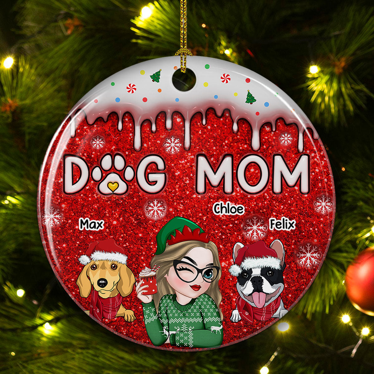 Custom Keepsake Christmas Ornament •  Christmas Dog Mom - Personalized 3D Inflated Effect Ceramic Ornament
