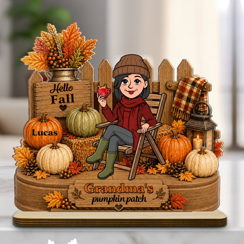 Custom Family Decor, Christmas Birthday Family Keepsake • Little Pumpkins Grandma Loves - Personalized 2-Layer Wood Plaque With Flat Base