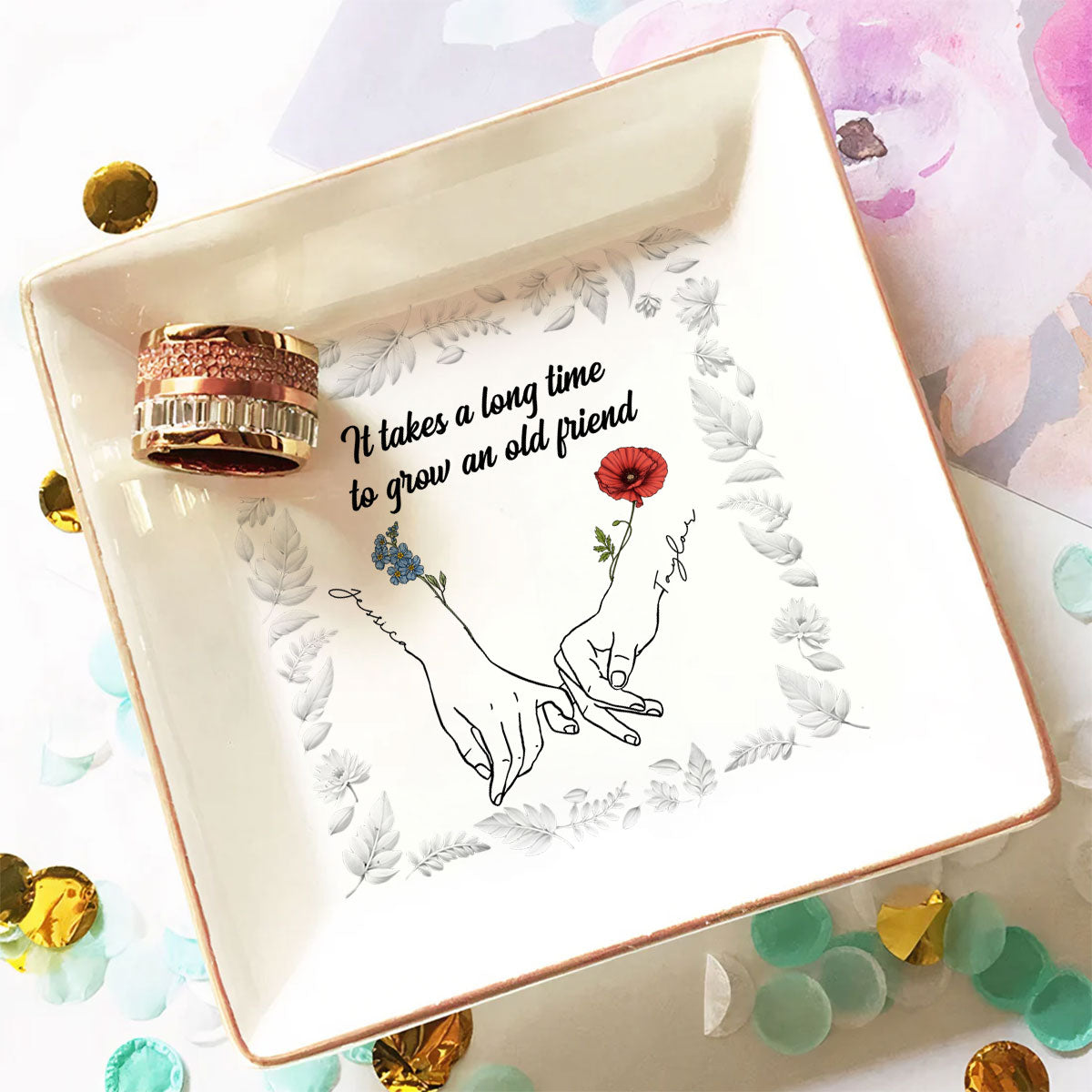 Custom Bestie Trinket Dish, Birthday Christmas Gift For Best Friend • It Takes A Long Time - Personalized Jewelry Dish