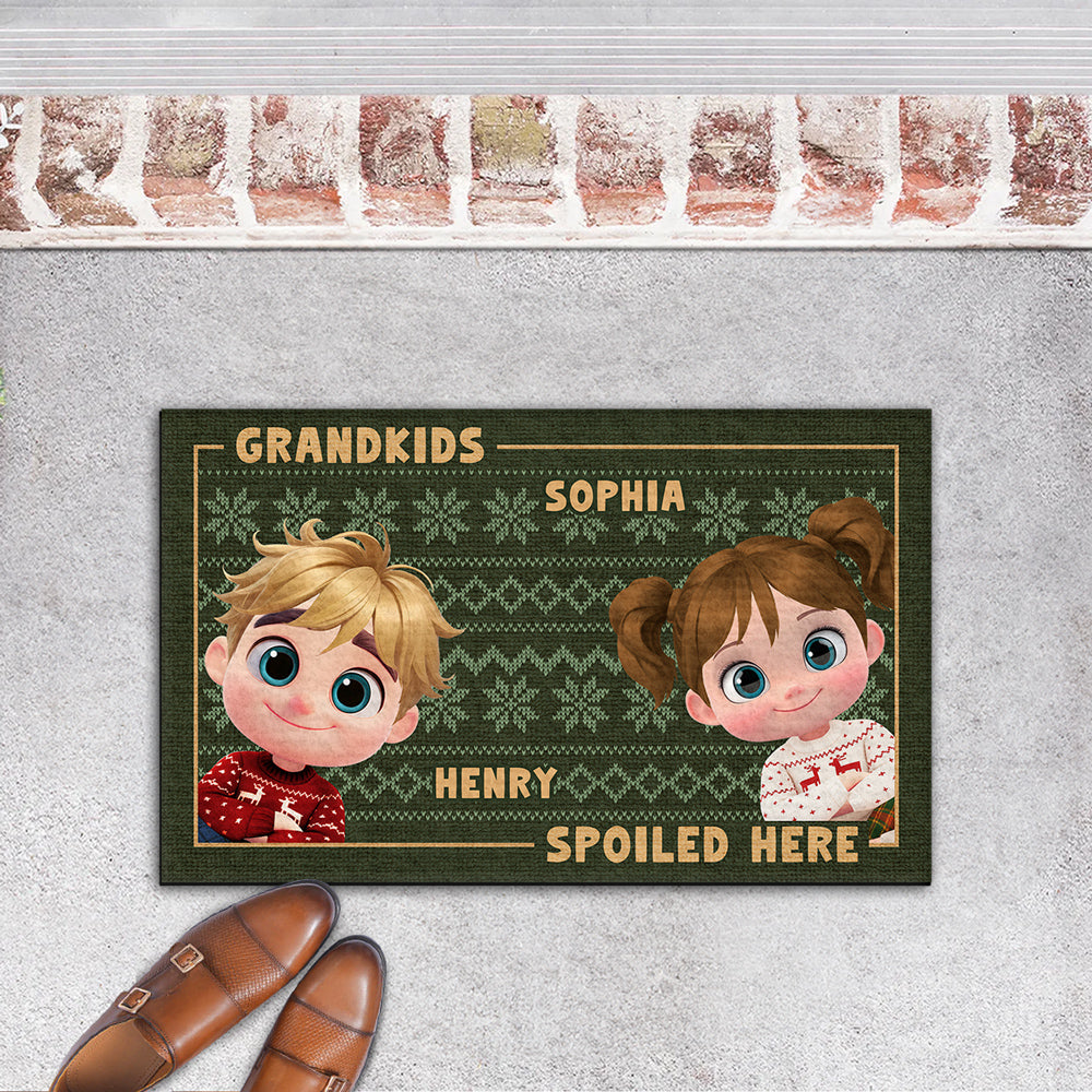 Grandkids Spoiled Here Merry Christmas - Personalized Doormat