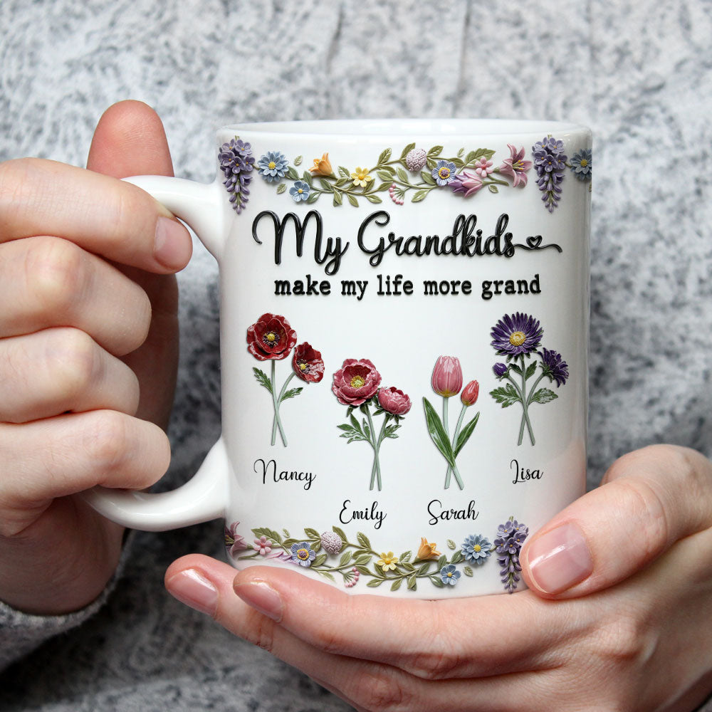 Custom Mother's Day Gift for Mom & Grandma • My Grandkids Make Life Bloom - Personalized 3D Effect Mug
