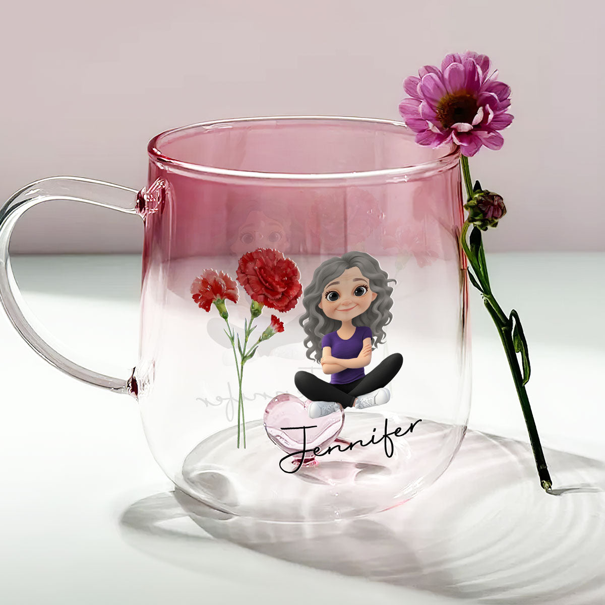 Custom Name & Birth Flower Birthday, Christmas Gift for Best Friend • You Are Beautiful Flower - Personalized Pink Gradient Glass Mug
